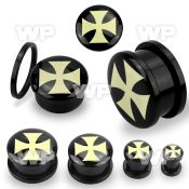 7dmc black acrylic plug external screw fit iron cross picture ear lobe piercing