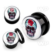 7dmddd black acrylic plug external screw fitsugar skullred rose ear lobe piercing