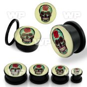 7dmddd black acrylic plug external screw fitsugar skullred rose ear lobe piercing