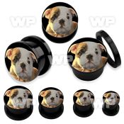 7dmiii black acrylic plug external screw fit cute bulldog puppy ear lobe piercing