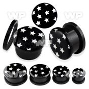 7dmjj black acrylic screw fit picture plug cute white stars on ear lobe piercing