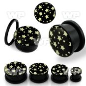 7dmjj black acrylic screw fit picture plug cute white stars on ear lobe piercing