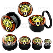 7dmmm black acrylic plug external screw fit jaguar head in tatt ear lobe piercing