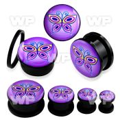 7dmvv black acrylic screw fit picture plugbutterfly inpsychedel ear lobe piercing