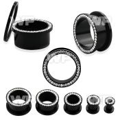 7dwj2 black acrylic screw fit flesh tunnelclear crystal studded ear lobe piercing