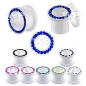 7dwj white acrylic screw fit flesh tunnel plugcrystal studded ear lobe piercing