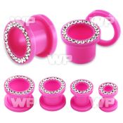 7dwjm pink acrylic screw fit flesh tunnelclear crystal studded ear lobe piercing