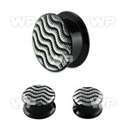 7m86 black acrylic picture plug internal threading wavy stripe ear lobe piercing