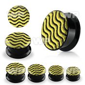 7m86 black acrylic picture plug internal threading wavy stripe ear lobe piercing