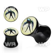 7mi11 black acrylic double flare saddle plug left facing dove ear lobe piercing