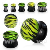 7mi3 black acrylic double flare saddle plug green black zebr ear lobe piercing
