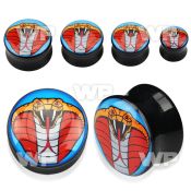7mi654 black acrylic double flare saddle plug king cobra head ear lobe piercing