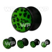 7mi77 black acrylic double flare saddle picture plug green ear lobe piercing