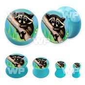 7mia76 baby blue acrylic double flare picture plug cute raccoon ear lobe piercing