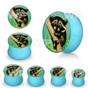 7mia76 baby blue acrylic double flare picture plug cute raccoon ear lobe piercing