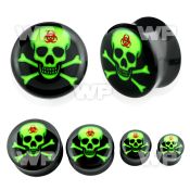 7miff black acrylic double flare saddle plug poison green skull ear lobe piercing