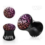 7mig black acrylic double plug pink black leopard print pict ear lobe piercing