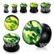 7mihh double flare saddle plug made from black acrylic camoufla ear lobe piercing
