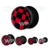 7mij black acrylic double flare saddle plugred checkerboard ear lobe piercing