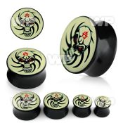 7miqq black acrylic double flare saddle plug skull picture in ear lobe piercing