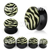 7mir black acrylic double flare saddle plug black white zebr ear lobe piercing