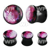7mivv black acrylic double flare saddle plug pink disco ball ear lobe piercing