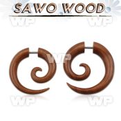 83m3o sawo wood fake cheater plug in spiral shape 1 2mm 316l ear lobe piercing