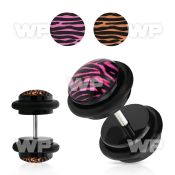 8bqiae acrylic fake plug pink black zebra stripe logo o ring belly piercing