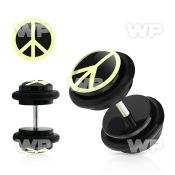8bqiael acrylic fake plug black white peace symbol o ring s siz ear lobe piercing