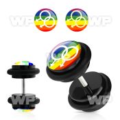 8bqiaep acrylic fake plug double male sign on rainbow logo o ring belly piercing