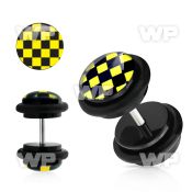 8bqiak0 acrylic fake plug black yellow checkers design logo o r belly piercing