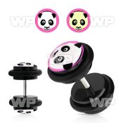 8bqiayy acrylic fake plug cute black white p a face logo on pin ear lobe piercing