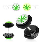 8bqiaz acrylic fake plug marijuana on white logo o ring s size belly piercing