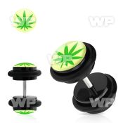 8bqiaz acrylic fake plug marijuana on white logo o ring s size belly piercing