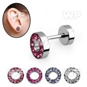 8da16 surgical steel fake cheater flesh tunnel crystal studded ear lobe piercing