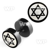 8mb3ez black steel fake plug laser edged david star logo on one belly piercing