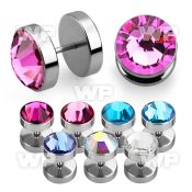 8md4t 316l steel fake cheater plug press fit dome flat crystal ear lobe piercing