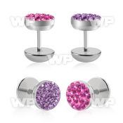 8md6 steel fake plug clear multi crystal flat top belly piercing