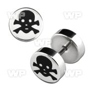 8mep steel fake plug laser edged skull bones logo on one sid ear lobe piercing