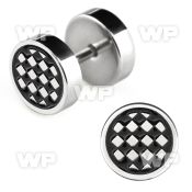 8mes steel fake plug laser edged checkerboard logo on one of ear lobe piercing