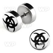 8mez steel fake plug laser edged biohazard logo on one of the ear lobe piercing