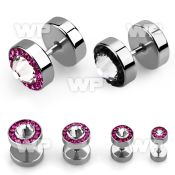 8mi64 steel fake cheater plug big ferido glued clear swarovski ear lobe piercing