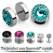 8mi6 steel fake cheater plug big ferido glued swarovski crysta ear lobe piercing