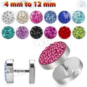 8mj6 steel fake plug ferido glued multi crystals normal high belly piercing