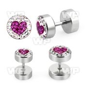 8mj6ax steel fake plug multi crystal one heart design flat top belly piercing