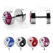 8mj6nn steel fake plug multi crystal ying yang design out clear belly piercing