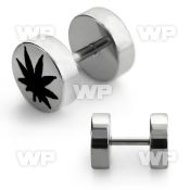 8my steel fake plug laser edged marijuana logo on one of the belly piercing