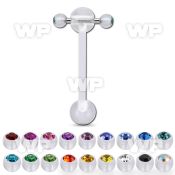 abbajspn acrylic spinner tongue barbell w two 3mm ball w crystal