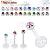 albjb3 bio  flex labret w 3mm steel balls w bezel set crystal
