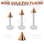 albttcn4 bio  flex labret w 4mm rose gold pvd plated steel cone